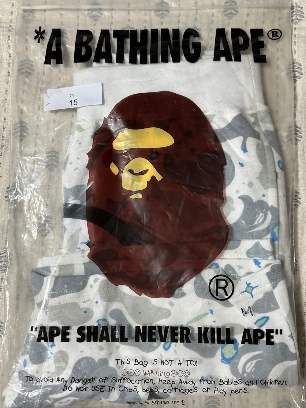BAPE Color Camo Shark Sweat Shorts White/Gray Size Medium NWT